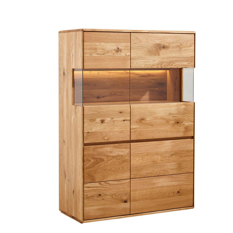 Highboard Hillsboro - inkl. Beleuchtung, Wildeiche natur, geölt Natura HOME