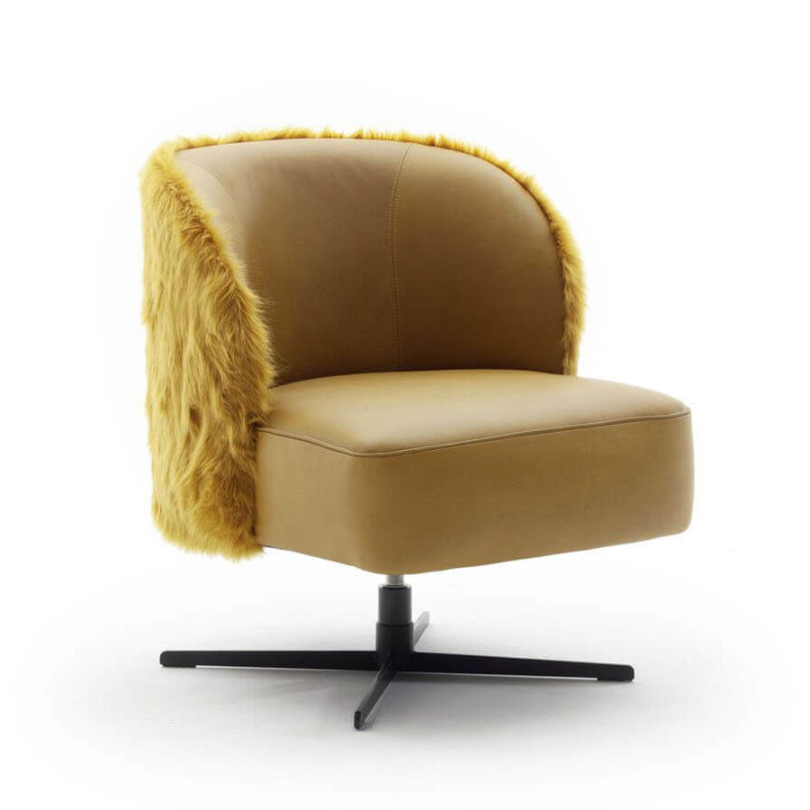 Sessel Cuneo - drehbar, Leder Kurkuma, Stoff, Gold