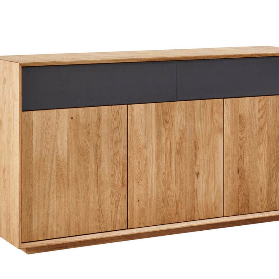 Sideboard Missoula - Asteiche massiv, natur geölt - Schubladen mit Glas anthrazit von natura Home