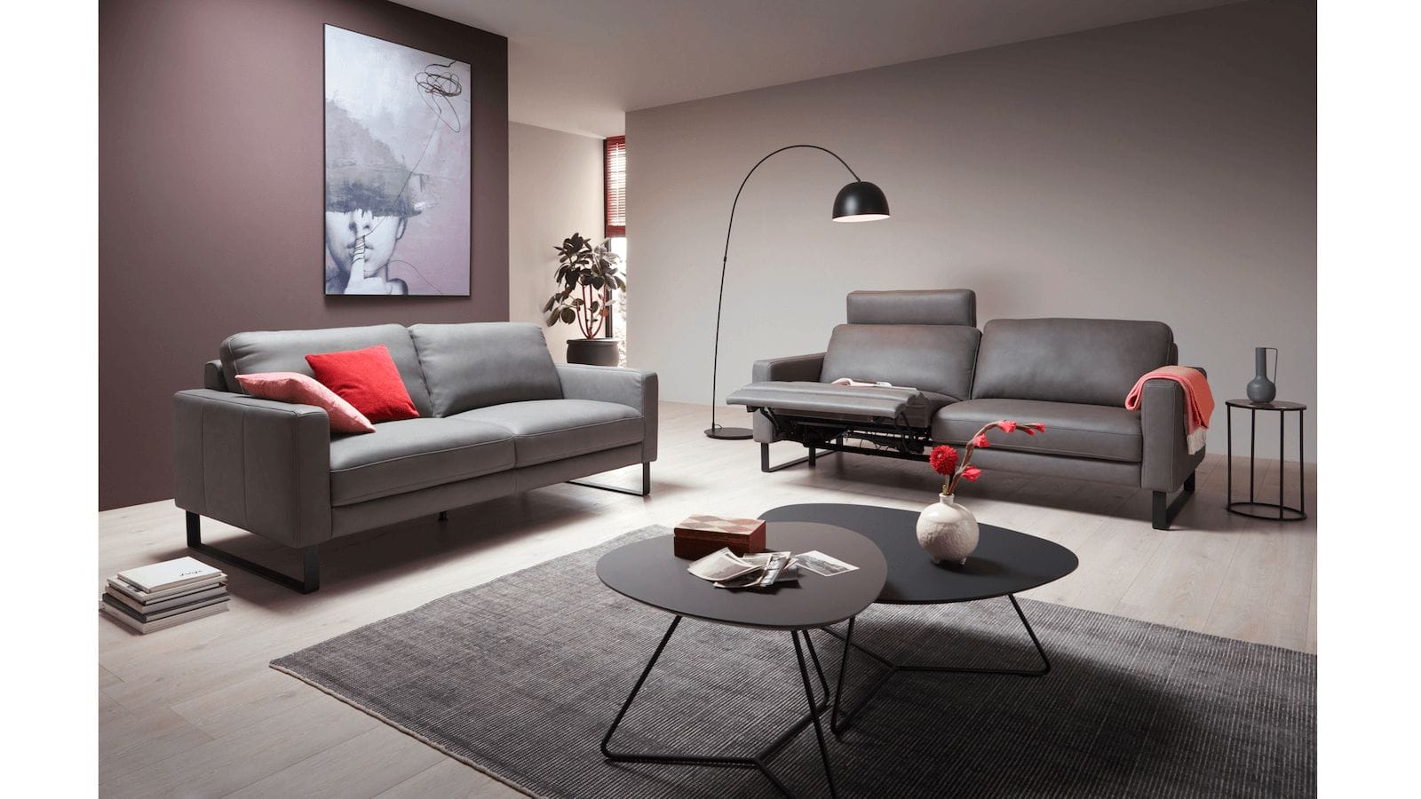 Sofa Enna - 3,5-Sitzer inklusive Relaxfunktion (motorisch) links, Leder, Grau von Contur