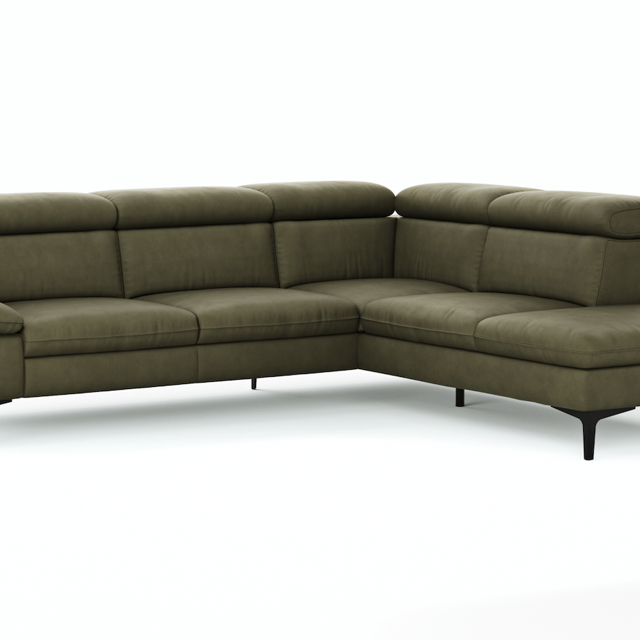 Ecksofa Felipa (rechts) mit Lederbezug und verstellbarem Kopfteil verstellbar von Global Family