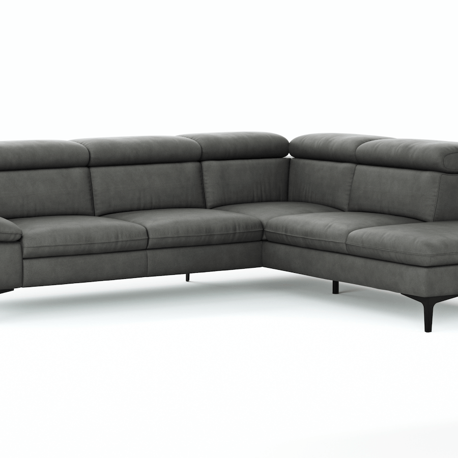 Ecksofa Felipa (rechts) mit Lederbezug und verstellbarem Kopfteil verstellbar von Global Family