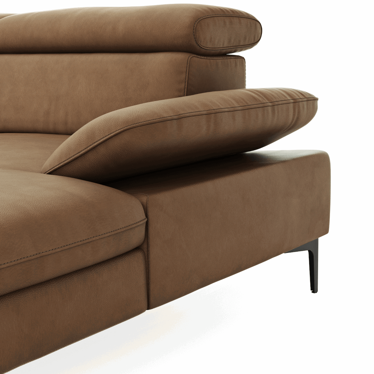 Longchair-Sofa Felipa (rechts) mit grünem Lederbezug und Relaxfunktion von Global Family