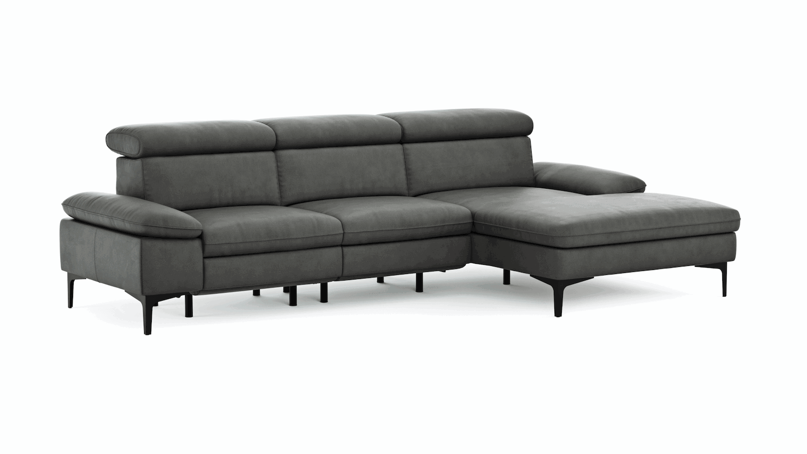 Longchair-Sofa Felipa (rechts) mit grünem Lederbezug und Relaxfunktion von Global Family