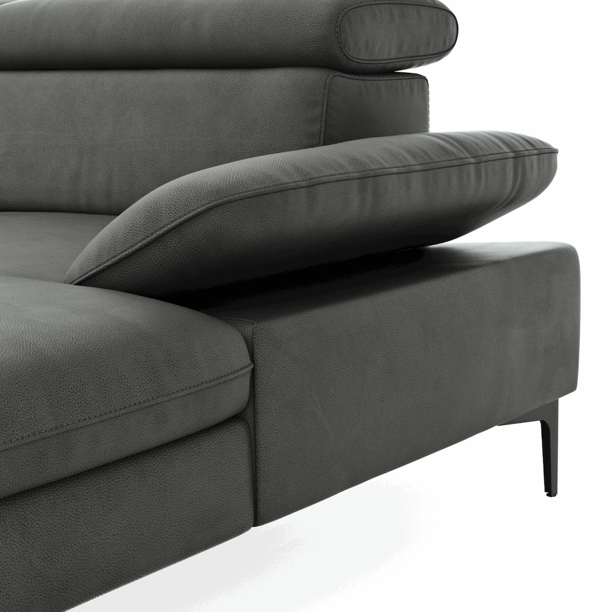 Longchair-Sofa Felipa (rechts) mit grünem Lederbezug und Relaxfunktion von Global Family