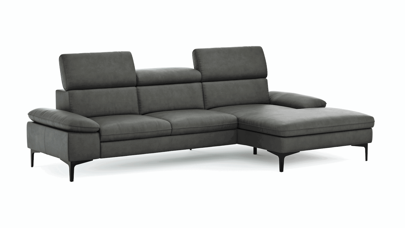Longchair-Ecksofa Felipa (rechts) mit Lederbezug mit verstellbarem Kopfteil von Global Family
