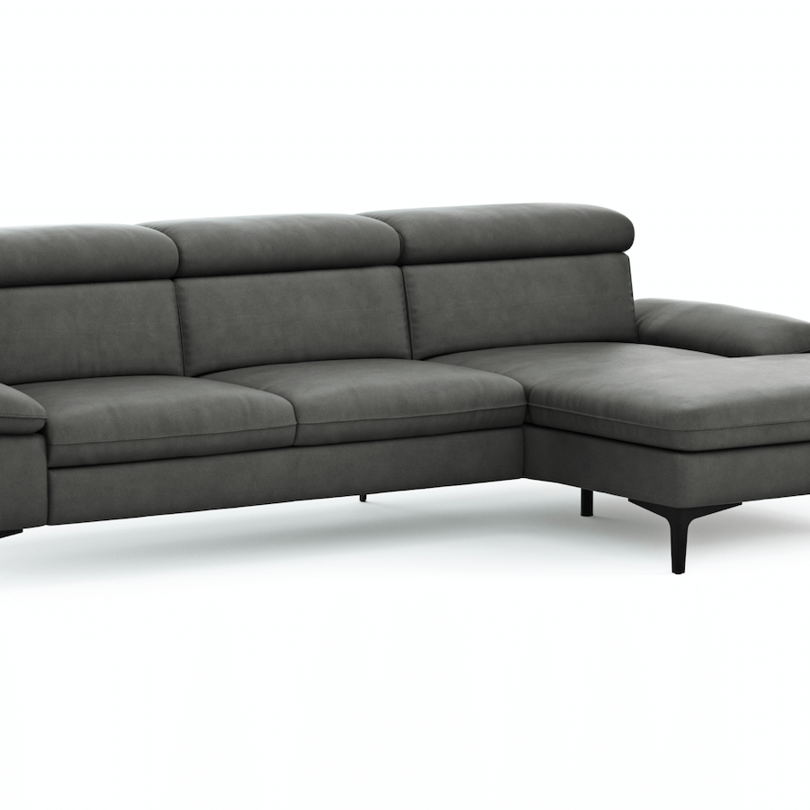 Longchair-Ecksofa Felipa (rechts) mit Lederbezug mit verstellbarem Kopfteil von Global Family