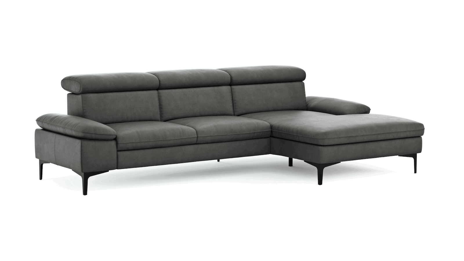 Longchair-Ecksofa Felipa (rechts) mit Lederbezug mit verstellbarem Kopfteil von Global Family