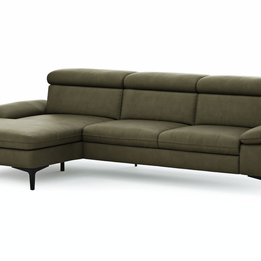 Longchair-Ecksofa Felipa (links) in verschiedenen FArben mit verstellbarem Kopfteil von Global Family