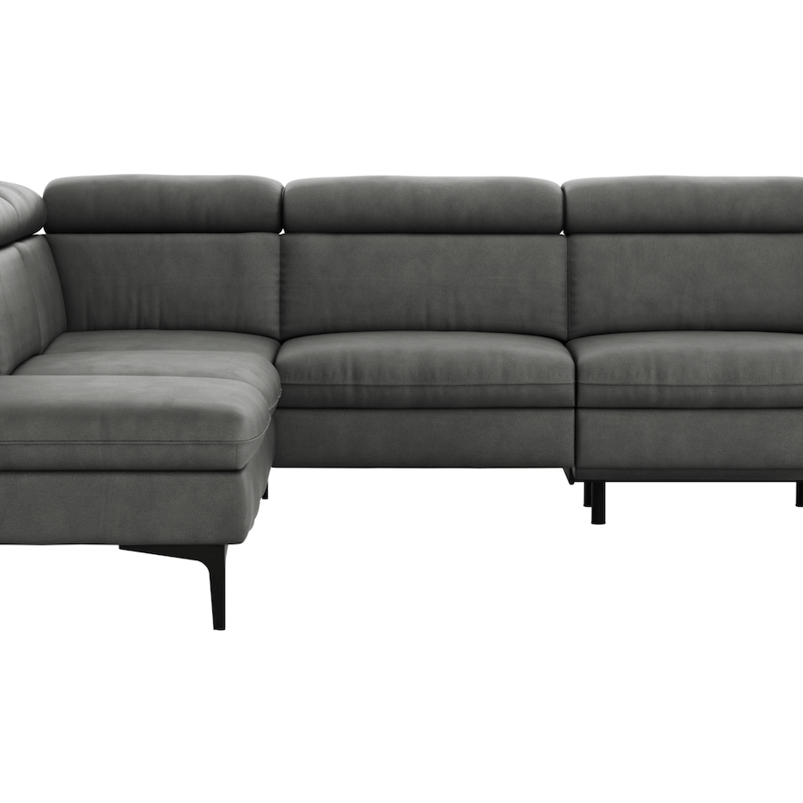 Graues Ecksofa Felipa mit Lederbezug und Zusatzfunktionen von Global Family