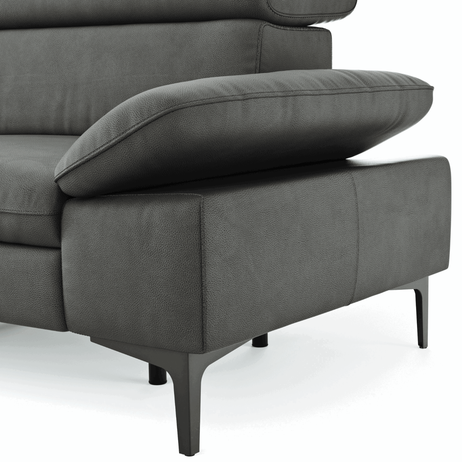 Graues Ecksofa Felipa mit Lederbezug und Zusatzfunktionen von Global Family