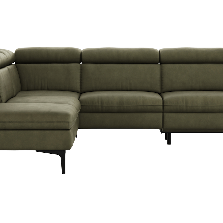 Grünes Ecksofa Felipa mit Lederbezug und Zusatzfunktionen von Global Family