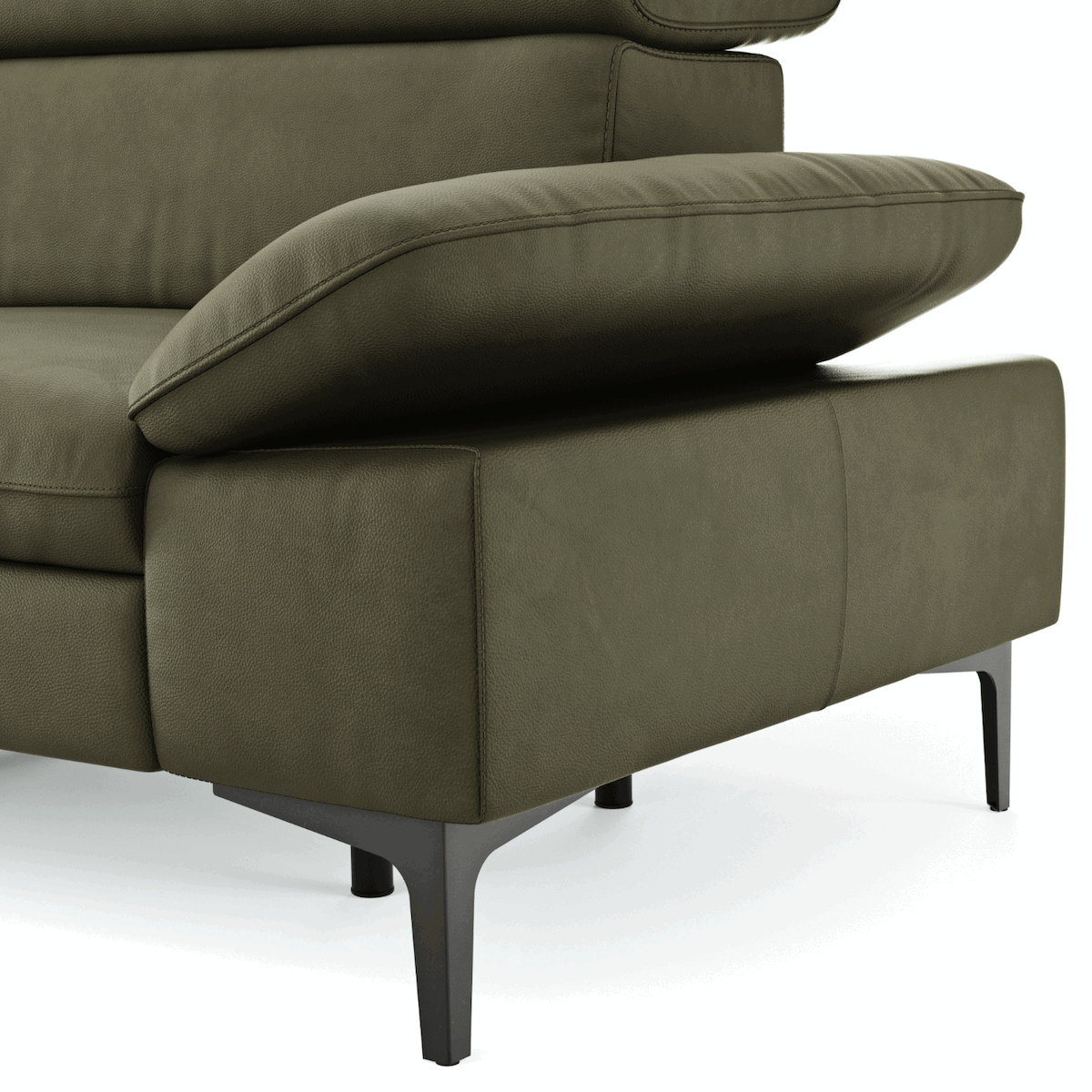Grünes Ecksofa Felipa mit Lederbezug und Zusatzfunktionen von Global FamilyGrünes Ecksofa Felipa mit Lederbezug und Zusatzfunktionen von Global Family