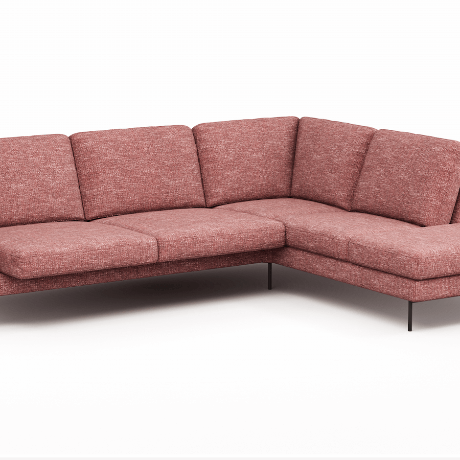 Ecksofa Enna - 3-Sitzer mit Ecke rechts inklusive Sitzvorzug (motorisch), Stoff, Koralle