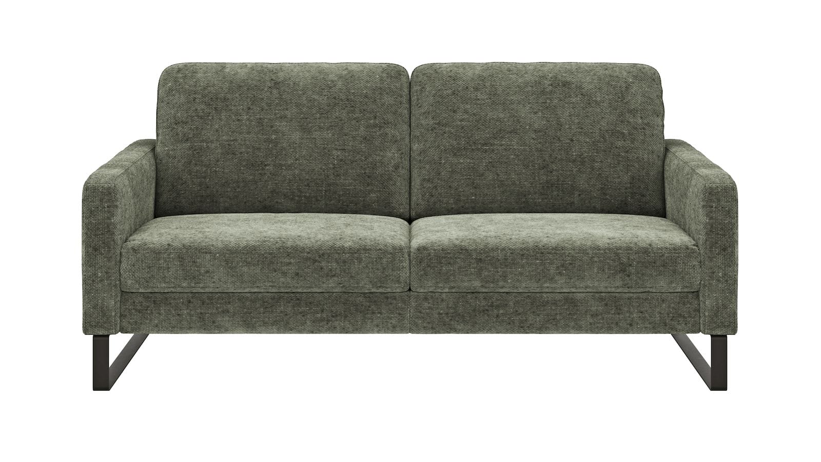 Sofa Enna - 3-Sitzer, Armlehne A, Stoff, Olivgrün, Kufe, Schwarz von Contur