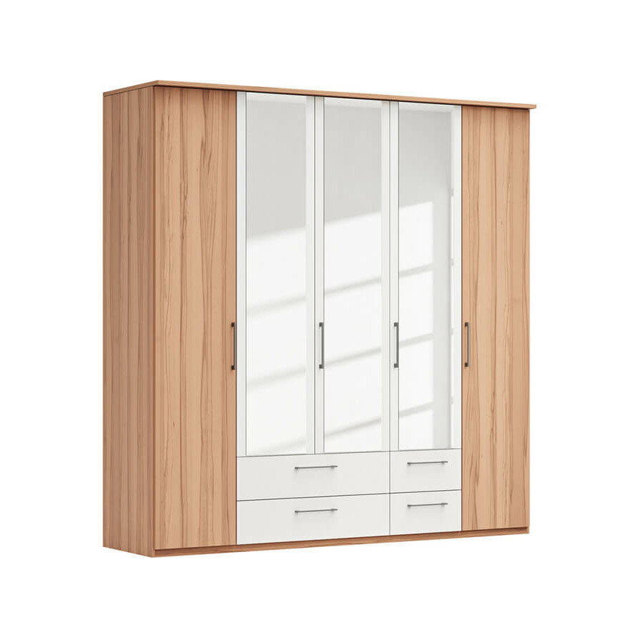 Drehtürenschrank Viana - B. ca. 136 cm, Furnier, Kernbuche, Weiß