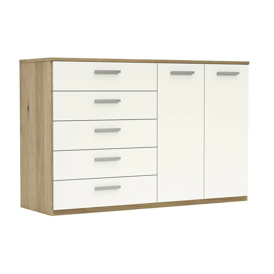 Kommode Viana - Balkeneiche furniert, Weiß