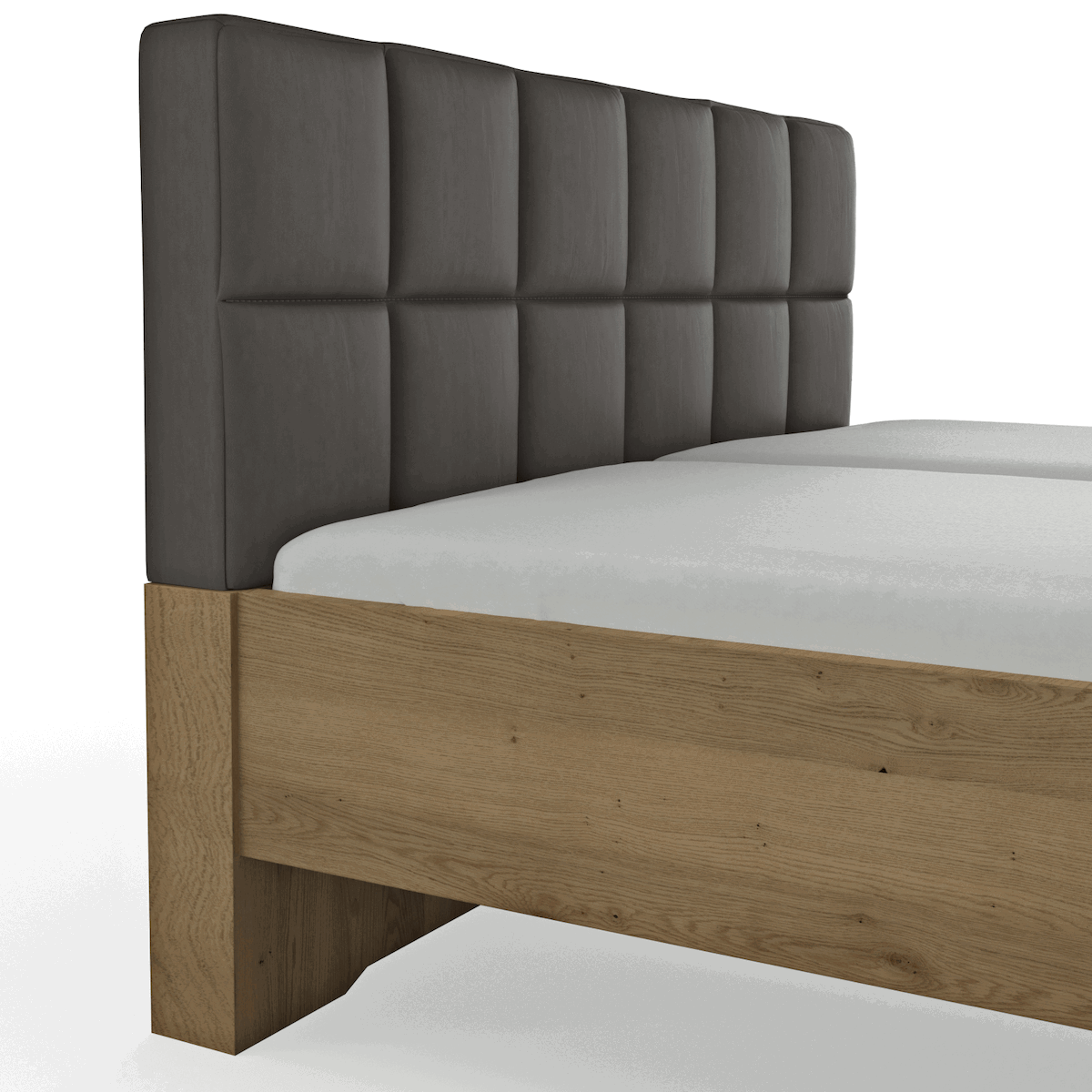 Bett Viana - Liegefläche ca. 200x200 cm, Balkeneiche furniert, Kunstleder Anthrazit