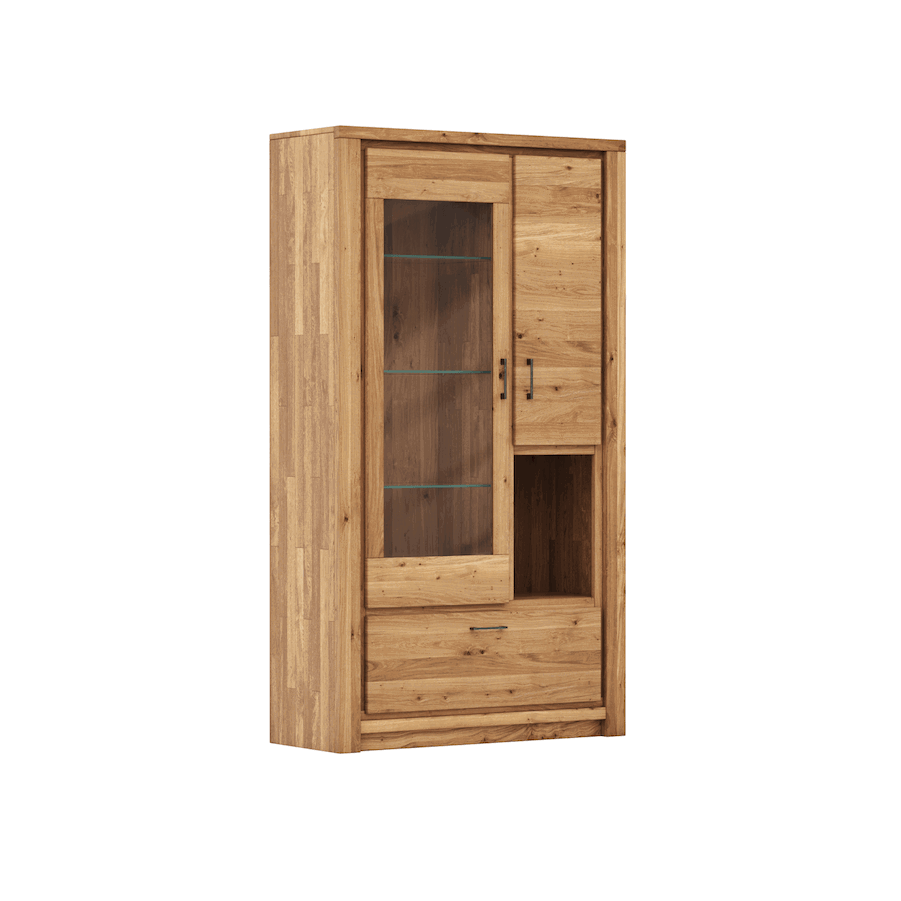 Vitrine Farmingdale - Eiche massiv, natur geölt mit durchgehenden Lamellen von Natura Home