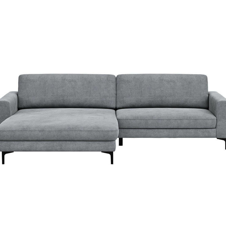 Ecksofa Oviedo - Longchair links mit 1,5-Sitzer inkl. Relaxfunktion (motorisch), Stoff, Grau