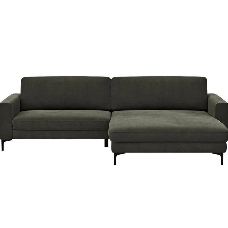 Ecksofa Oviedo - 1,5-Sitzer mit Longchair rechts, Stoff, Braungrün