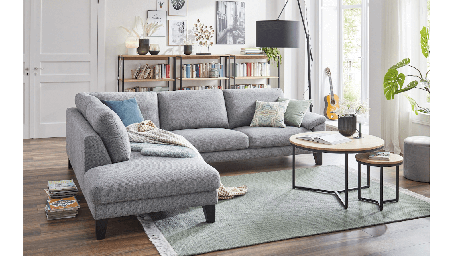 Ecksofa Oviedo - Ecke links mit 2,5-Sitzer, Stoff, Grau