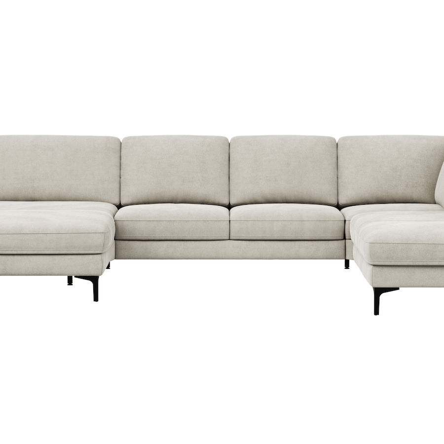 Wohnlandschaft Oviedo - Longchair links mit 2-Sitzer und Ecke rechts, Stoff, Natur