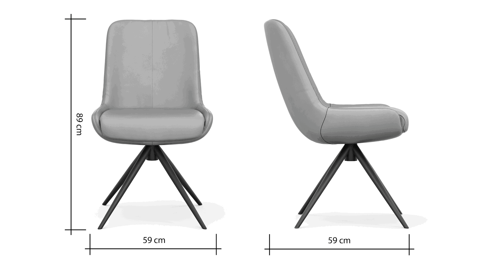 Stuhl Mis - Leder, Graubraun, Gestell, Schwarz