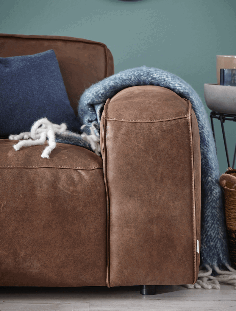 Ecksofa Denver - Longchair links mit 2,5-Sitzer, Leder, Braun von Natura Home