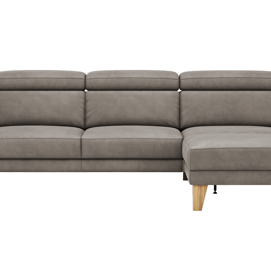 Ecksofa Hudson - 2,5-Sitzer mit Longchair rechts inkl. Kopfteil verstellbar, Stoff, Steingrau