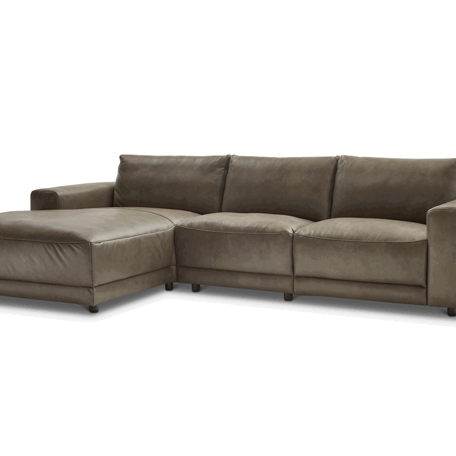 Ecksofa Balok - Longchair groß links mit 2,5-Sitzer, Leder, Braungrün von Styles United