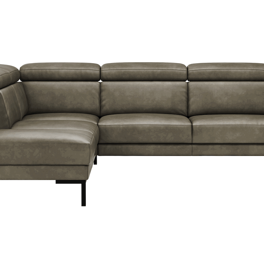 Ecksofa Hudson - Ecke links mit 2,5-Sitzer inkl. Kopfteil verstellbar, Leder, Braungrün von natura home
