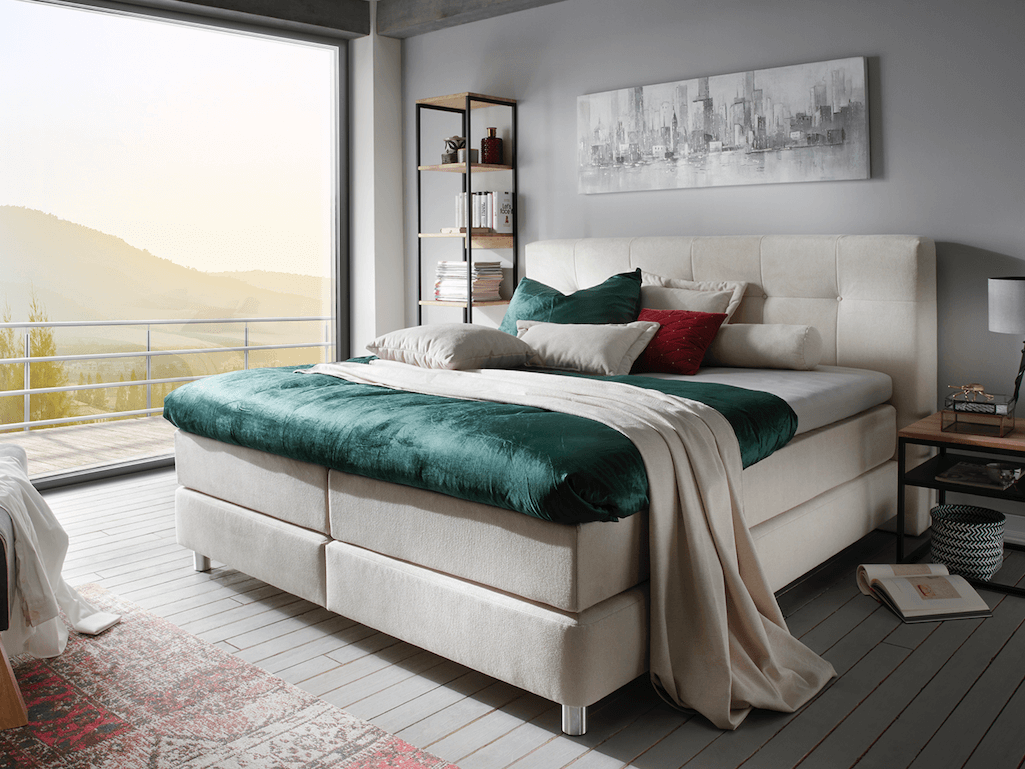 Boxspringbett Alpin - Liegefläche ca. 180x200 cm, Stoff, Graubeige von Natura Home