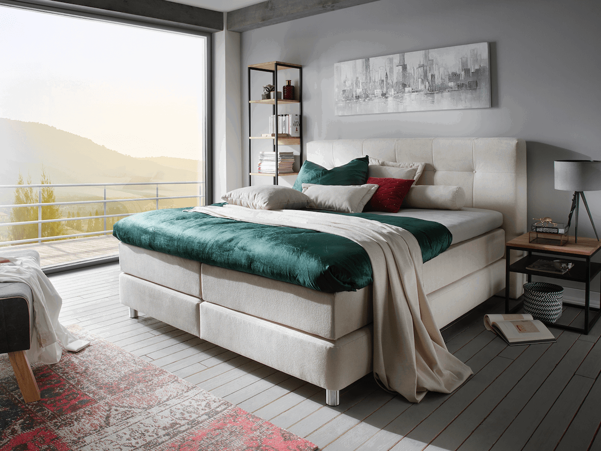 Boxspringbett Alpin - Liegefl&auml;che ca. 180x200 cm, Stoff, Graubeige von Natura Home