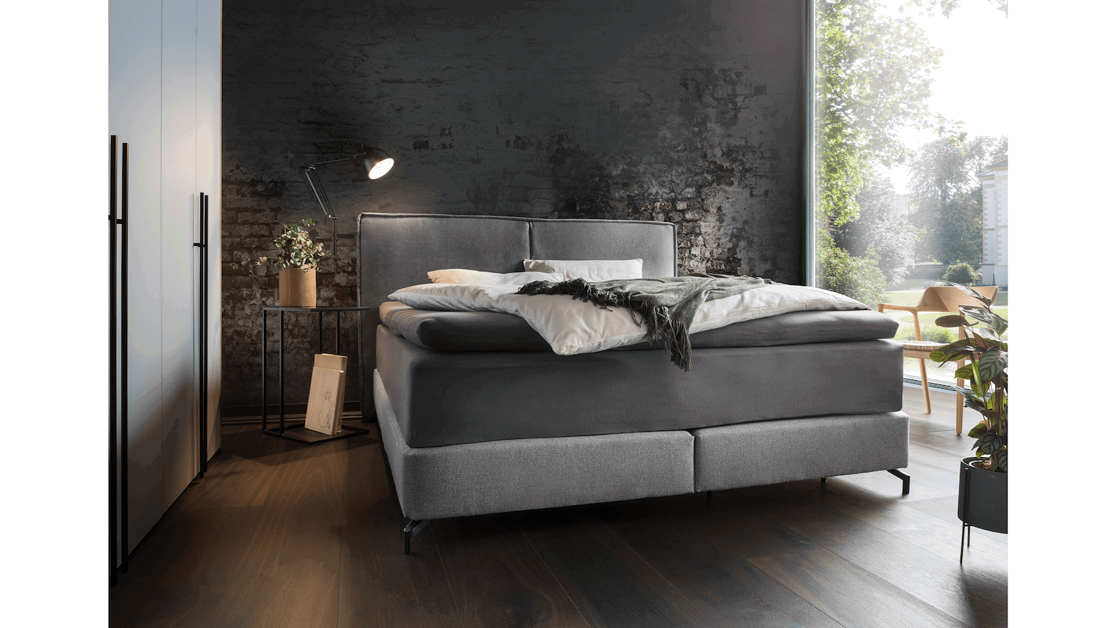 Boxspringbett Alpin - Liegefl&auml;che ca. 180x200 cm, Stoff, Grau von Natura Home