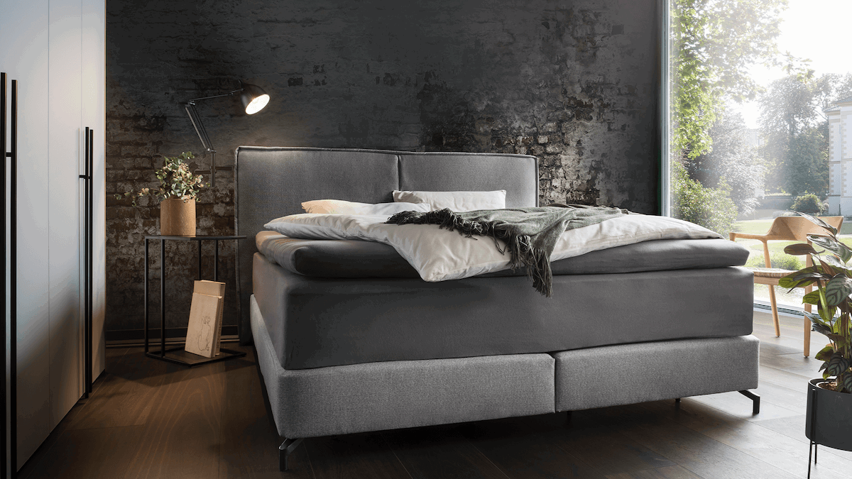Boxspringbett Alpin - Liegefläche ca. 180x200 cm, Stoff, Grau von Natura Home