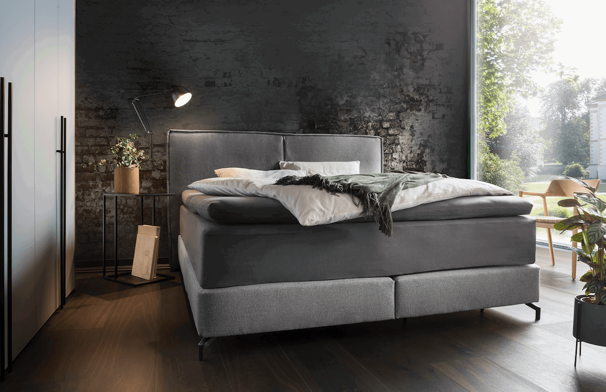 Boxspringbett Alpin - Liegefl&auml;che ca. 180x200 cm, Stoff, Grau von Natura Home