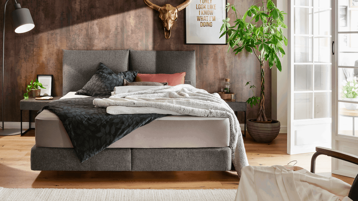 Boxspringbett Alpin - Liegefläche ca. 180x200 cm, Stoff, Anthrazit von Natura Home