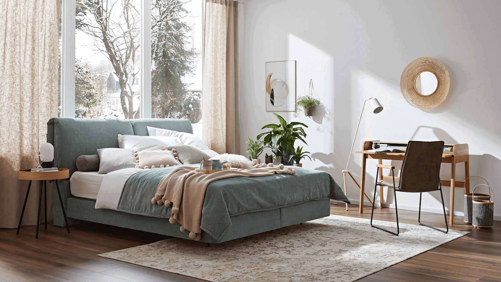 Boxspringbett Alpin - Liegefl&auml;che ca. 180x200 cm, Stoff, Graugr&uuml;n von Natura Home