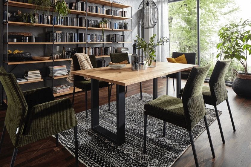 Stuhl Carry - Stoff, Dunkelgrün mit Metallgestell in schwarz von natura home