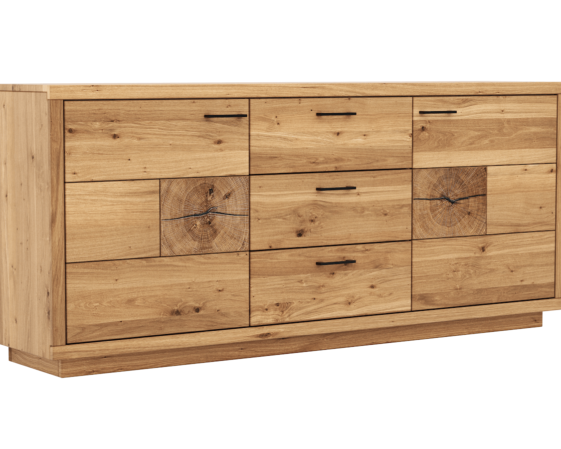 Sideboard Hartford - Eiche massiv, mit Hirnholzapplikation von Natura Home