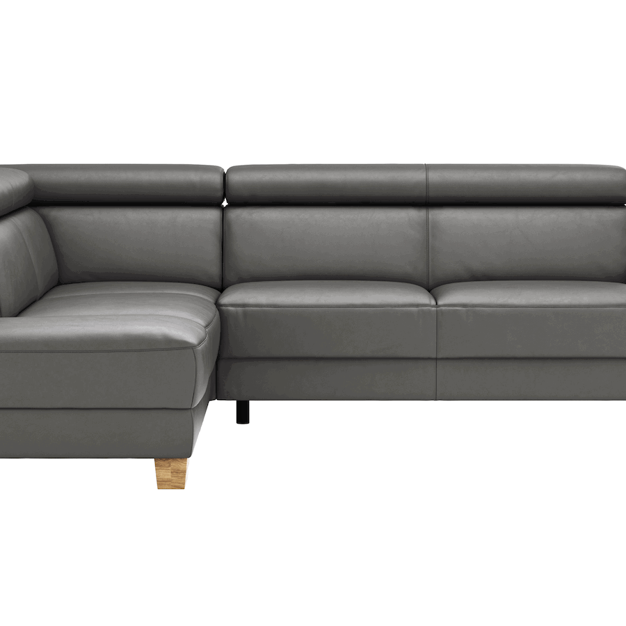 Ecksofa Philadelphia - 2,5-Sitzer mit Ecke rechts oder links inkl. Kopfteil verstellbar, Leder, Anthrazit von Natura Home