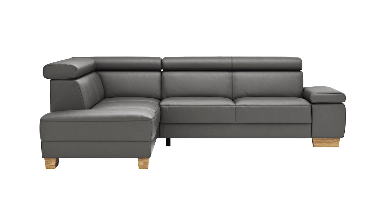 Ecksofa Philadelphia - 2,5-Sitzer mit Ecke rechts oder links inkl. Kopfteil verstellbar, Leder, Anthrazit von Natura Home