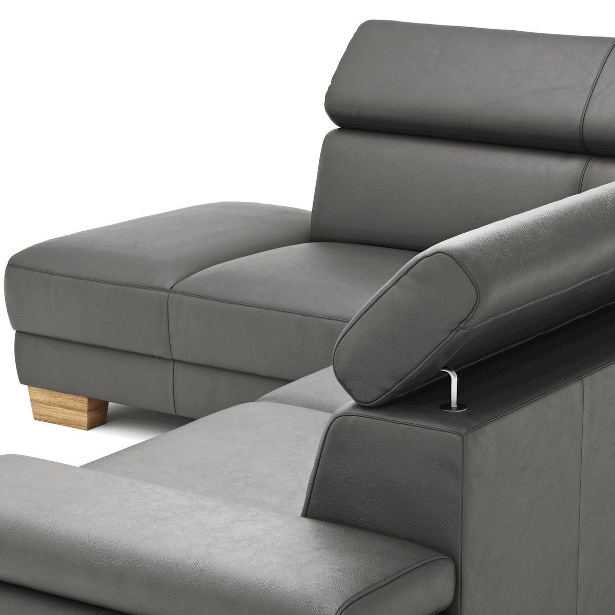 Ecksofa Philadelphia - 2,5-Sitzer mit Ecke rechts oder links inkl. Kopfteil verstellbar, Leder, Anthrazit von Natura Home