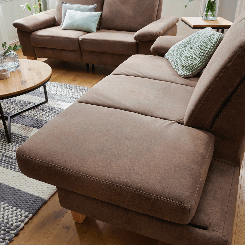 Sofa Stonington Country - Recamiere links inkl. Sitzvorzug (motorisch), Stoff, Braun von Natura Home