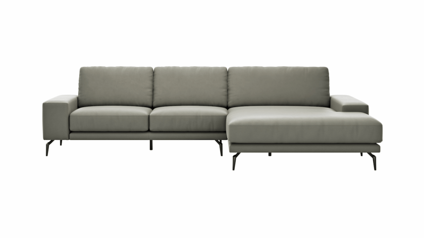 Ecksofa Redington - 2,5-Sitzer mit Longchair groß rechts, Leder, Grau von Natura Home