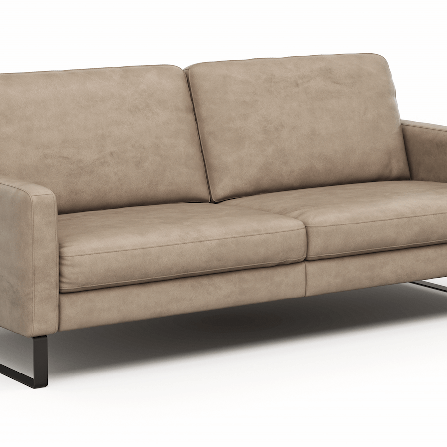 Sofa Enna - 3,5-Sitzer, Armlehne A, Leder, Taupe, Kufe, Schwarz von Contur