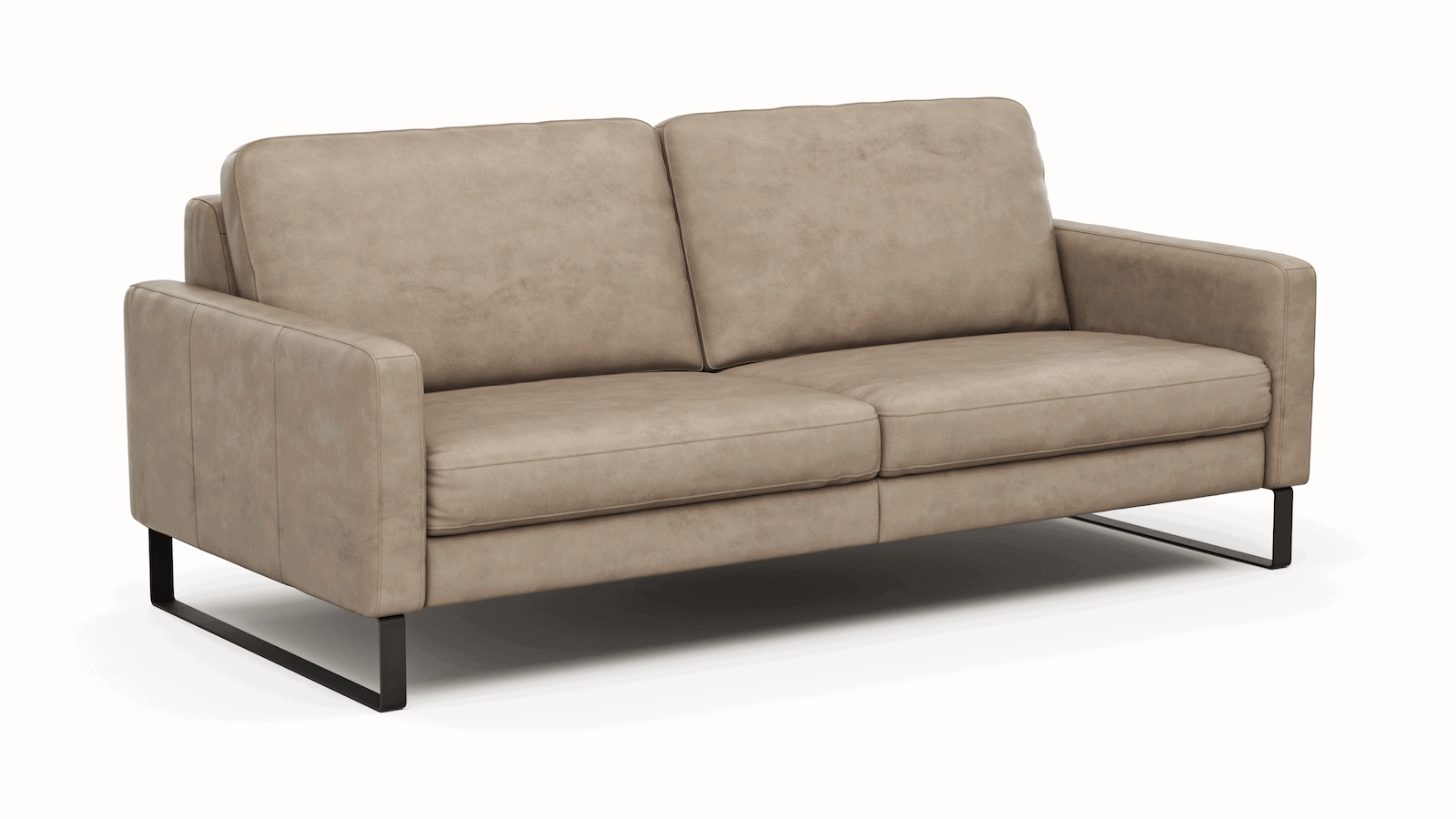 Sofa Enna - 3,5-Sitzer, Armlehne A, Leder, Taupe, Kufe, Schwarz von Contur