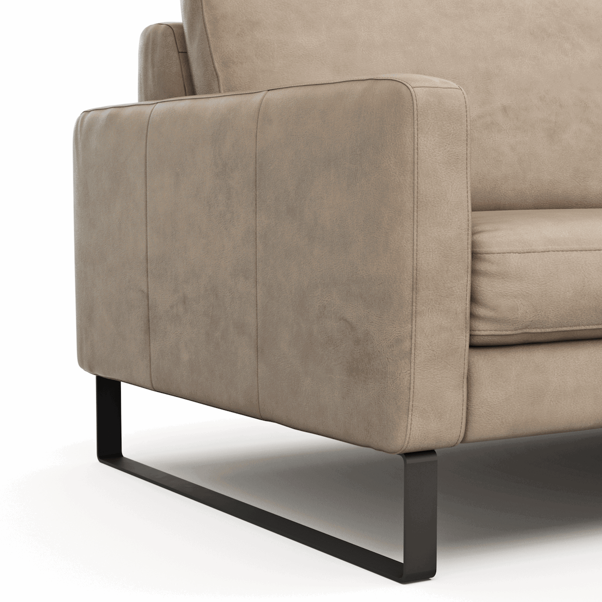 Sofa Enna - 3,5-Sitzer, Armlehne A, Leder, Taupe, Kufe, Schwarz von Contur