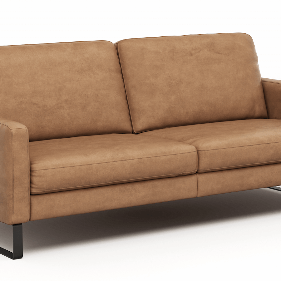 Sofa Enna - 3,5-Sitzer, Armlehne A, Leder, Cognac, Kufe, Schwarz von Contur